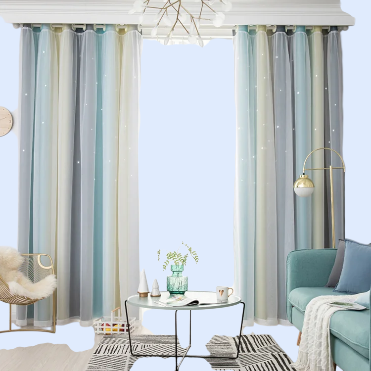 漸變星星雙層全遮光窗簾