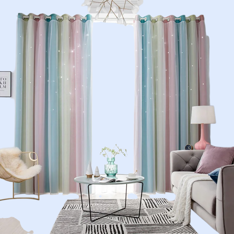 漸變星星雙層全遮光窗簾