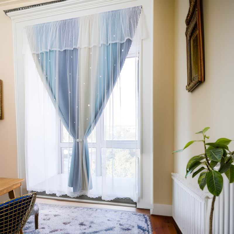 雙層漸變鏤空星星窗簾