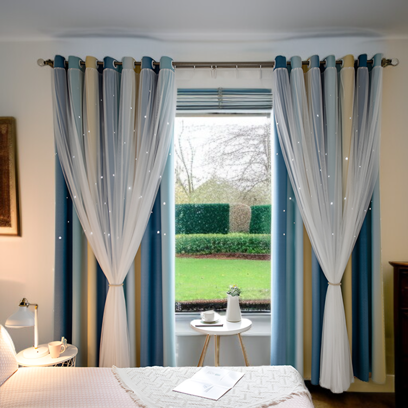 漸變星星雙層全遮光窗簾