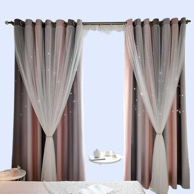 漸變星星雙層全遮光窗簾