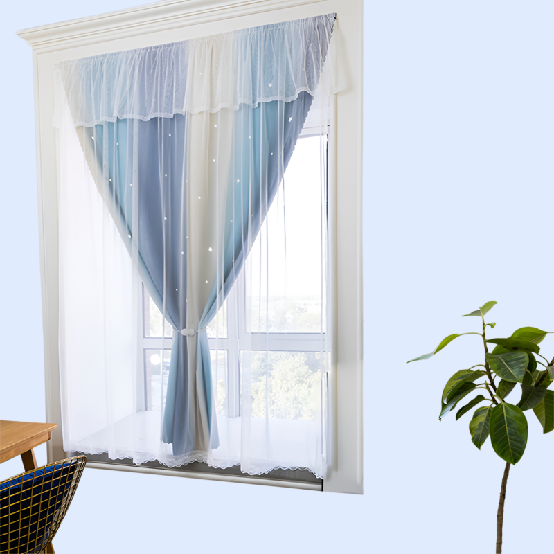 雙層漸變鏤空星星窗簾