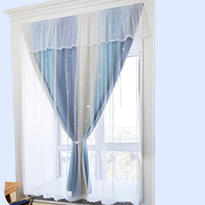 雙層漸變鏤空星星窗簾