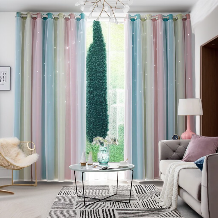 漸變星星雙層全遮光窗簾