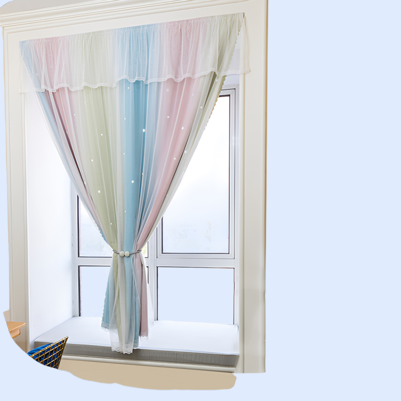 雙層漸變鏤空星星窗簾