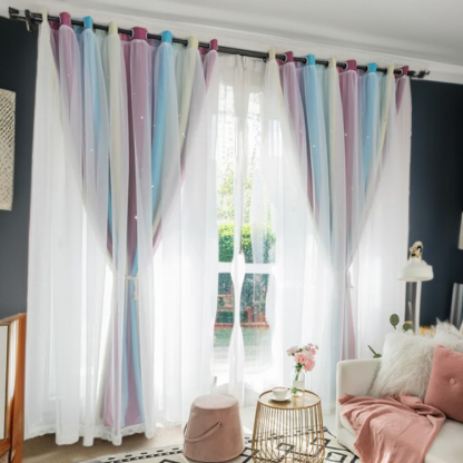 漸變星星雙層全遮光窗簾