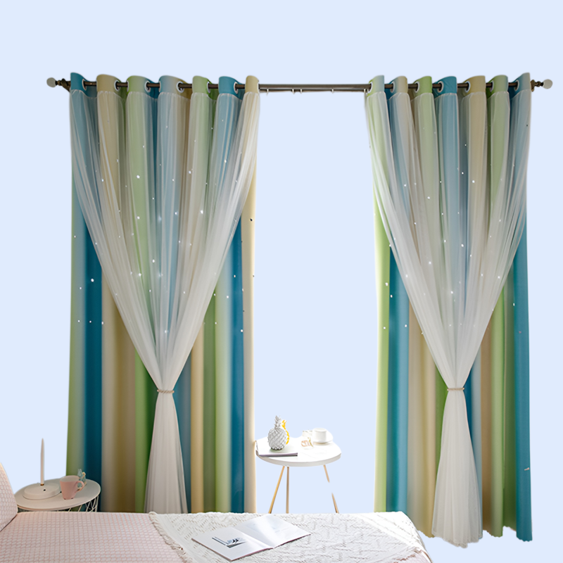 漸變星星雙層全遮光窗簾