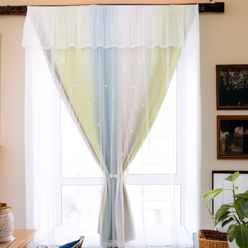 雙層漸變鏤空星星窗簾