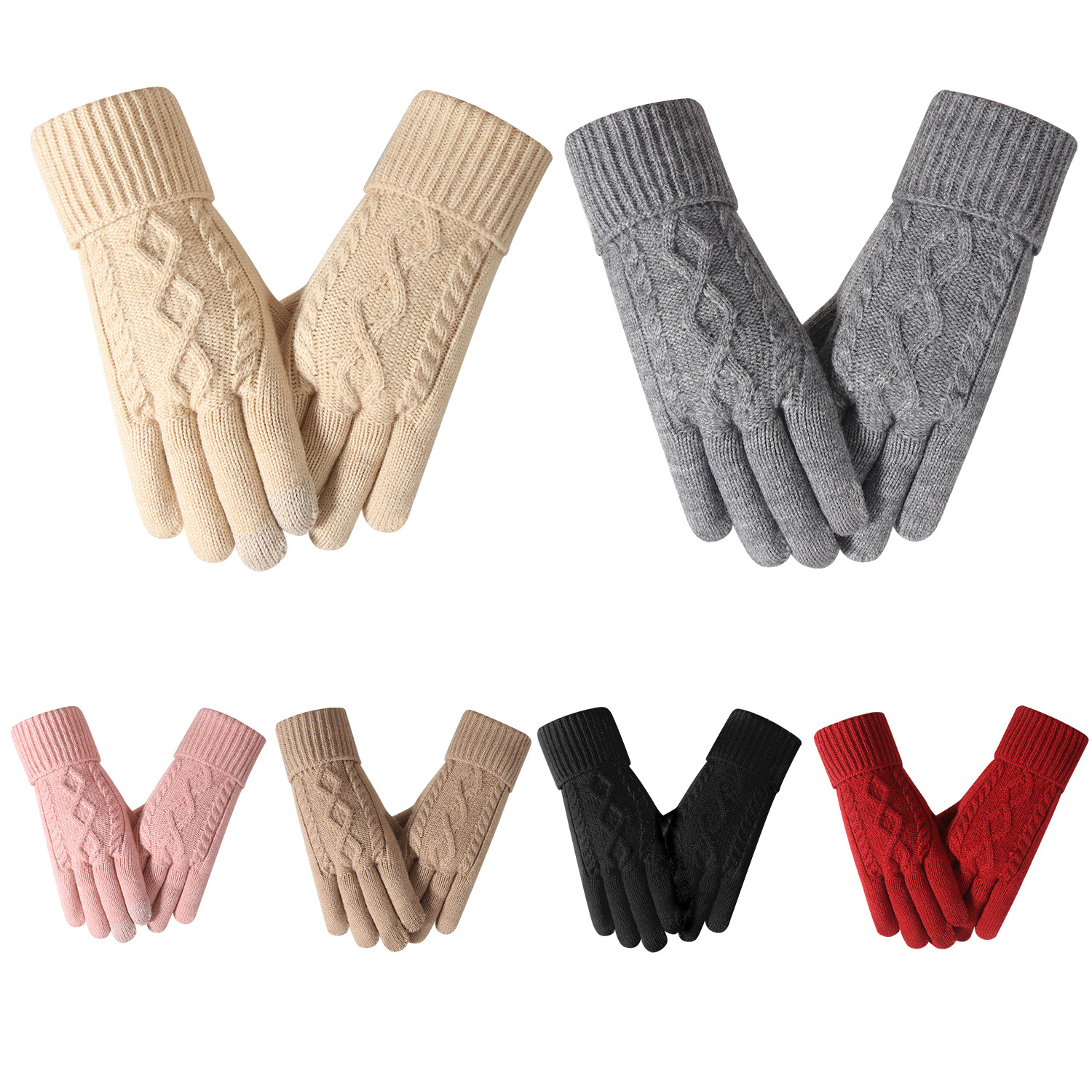 ถุงมือสัมผัสจอที่ถัก  ถุงมือแยกนิ้วอบอุ่นฤดูใบไม้ผลิและหนาว  ถุงมือป้องกันหนาวที่ทันสมัยหลายสี