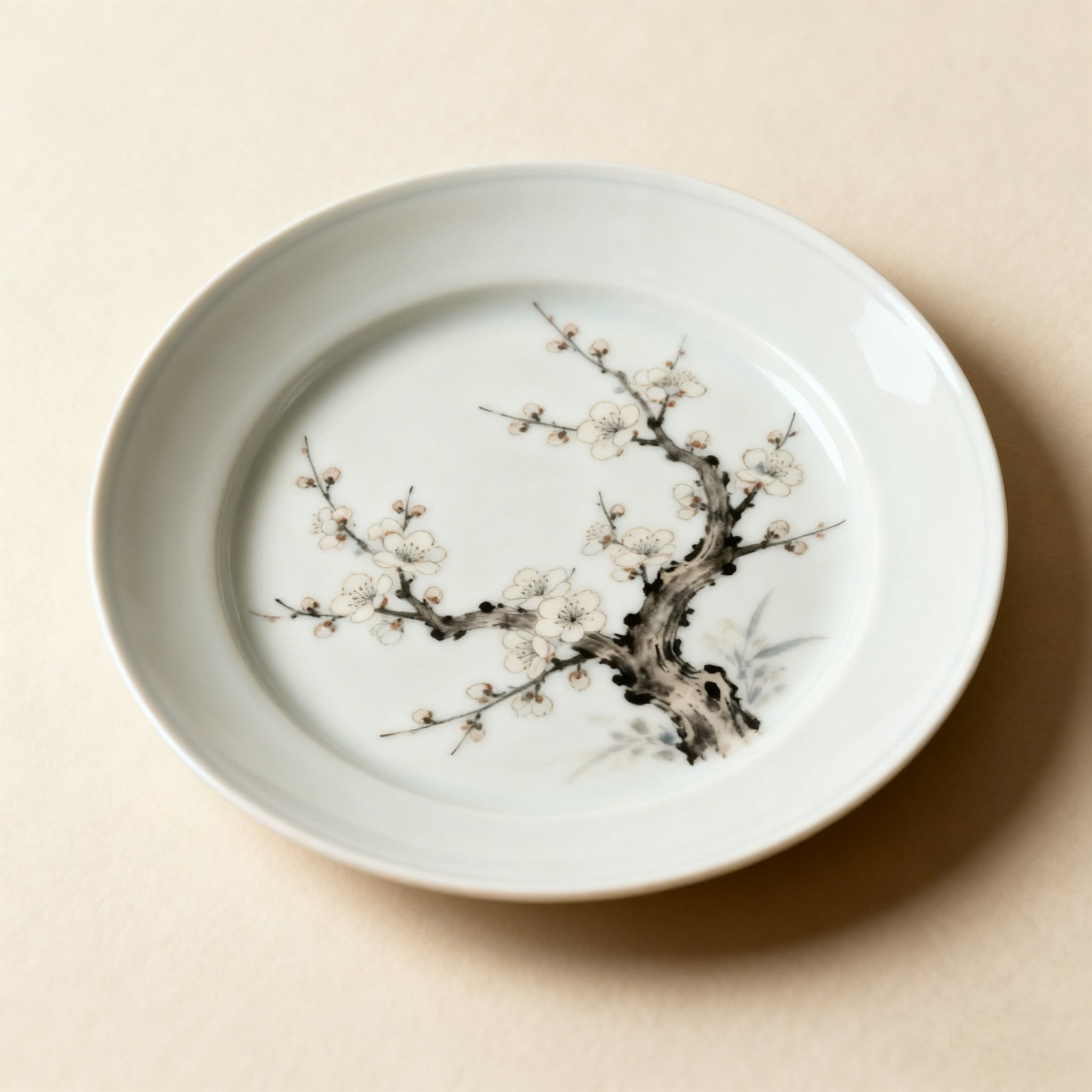 จานเซรามิกสไตล์จีน 3 ใบบนโต๊ะอาหาร