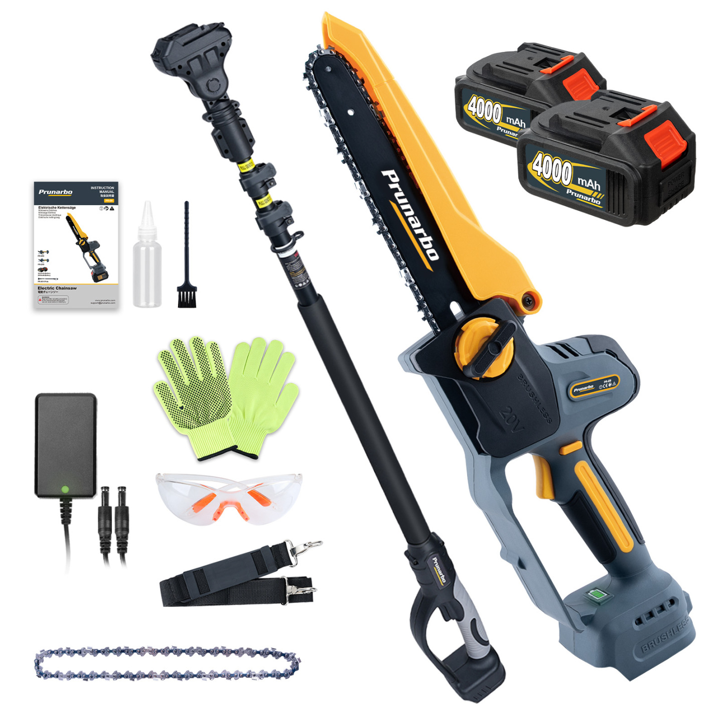 【ポール付きセット】8インチ 電動チェーンソー スピード特化 収納ケースなし バッテリー2個 品番:PR-E8