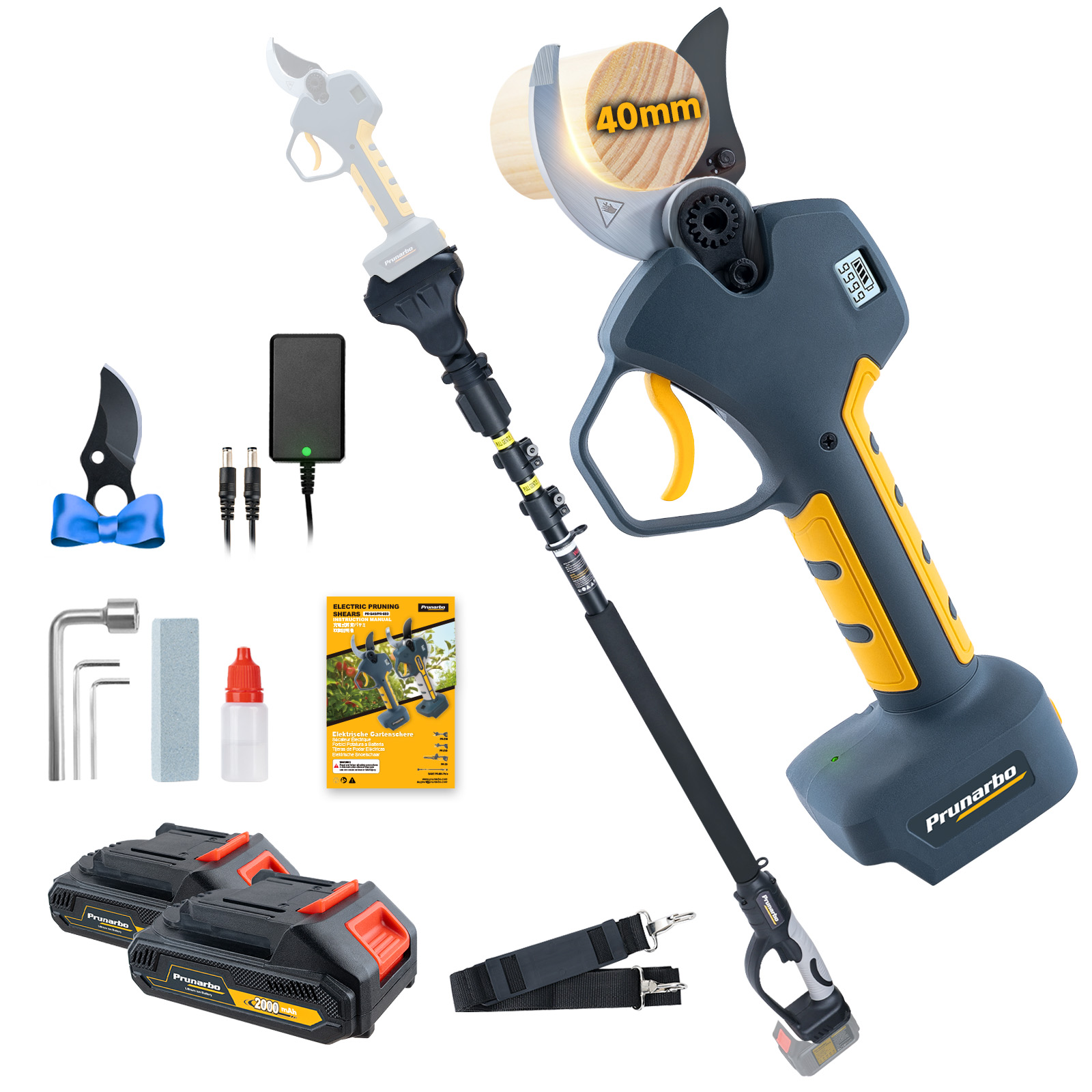 【40mmポール付きセット】電動ハサミ バッテリー2個付き マキタ互換 品番:PR-E40