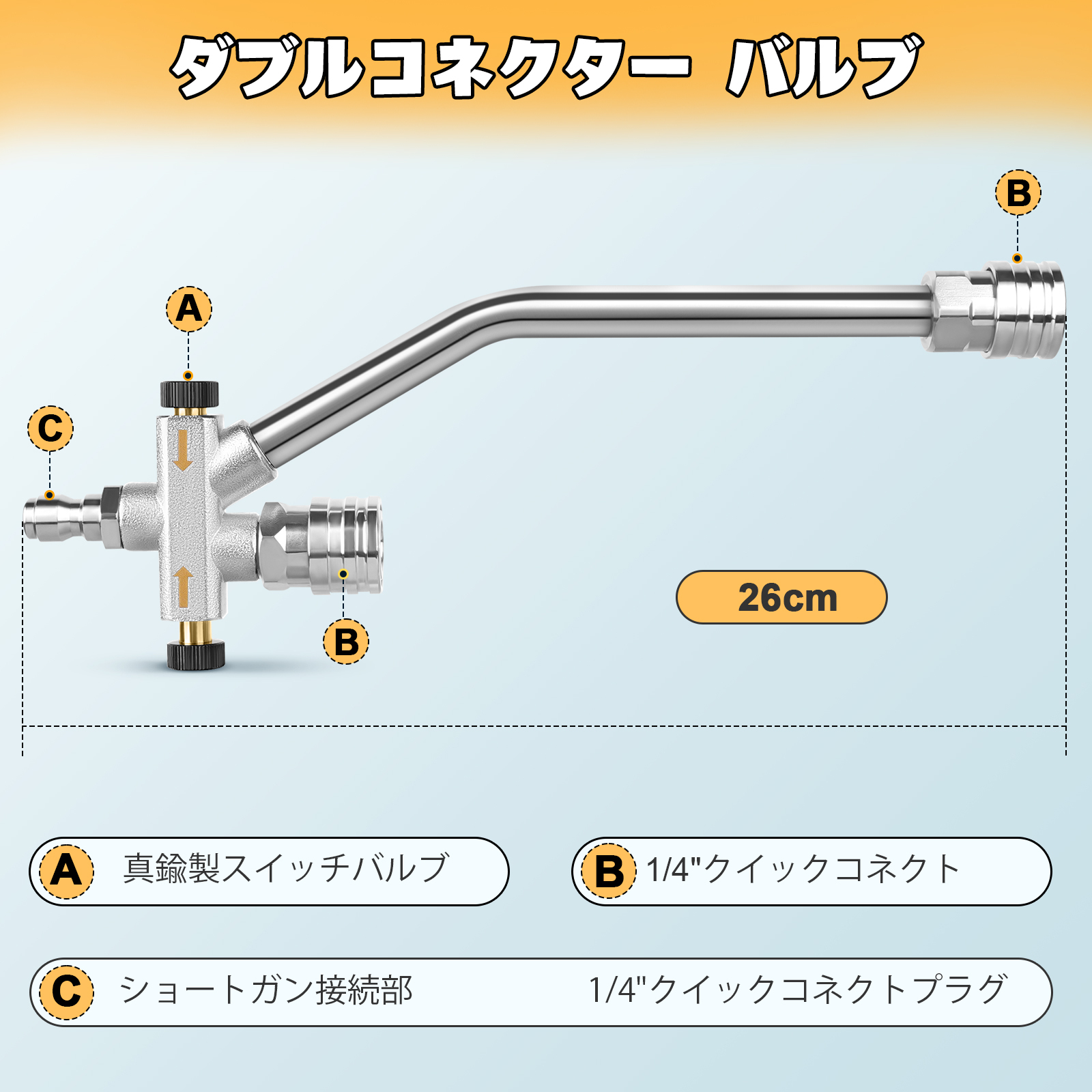 【ダブルコネクター付き】 ショートガン ケルヒャー対応 レバー固定機能 スイベル付き 真鍮製 洗車 洗床 掃除用