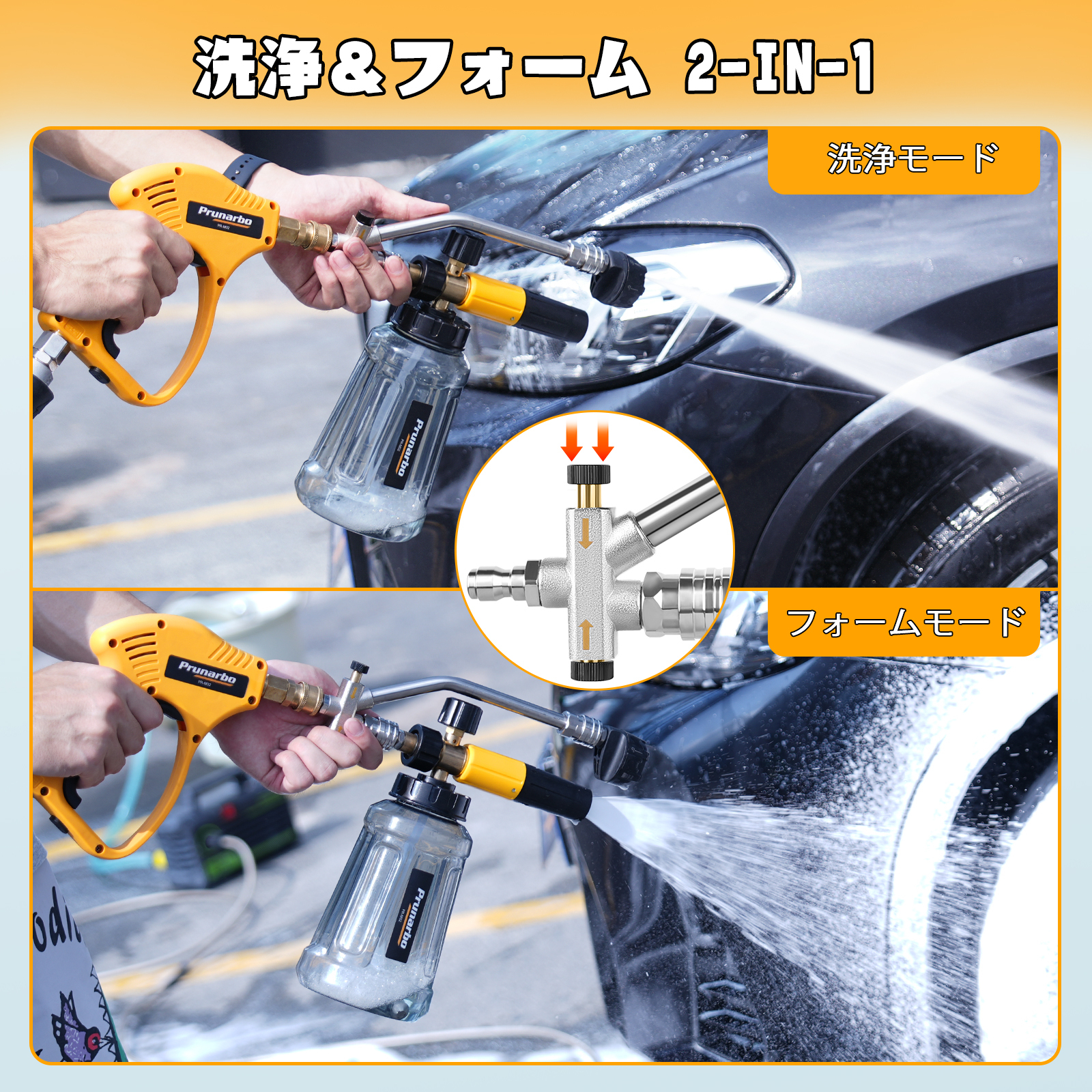 【ダブルコネクター付き】 ショートガン ケルヒャー対応 レバー固定機能 スイベル付き 真鍮製 洗車 洗床 掃除用