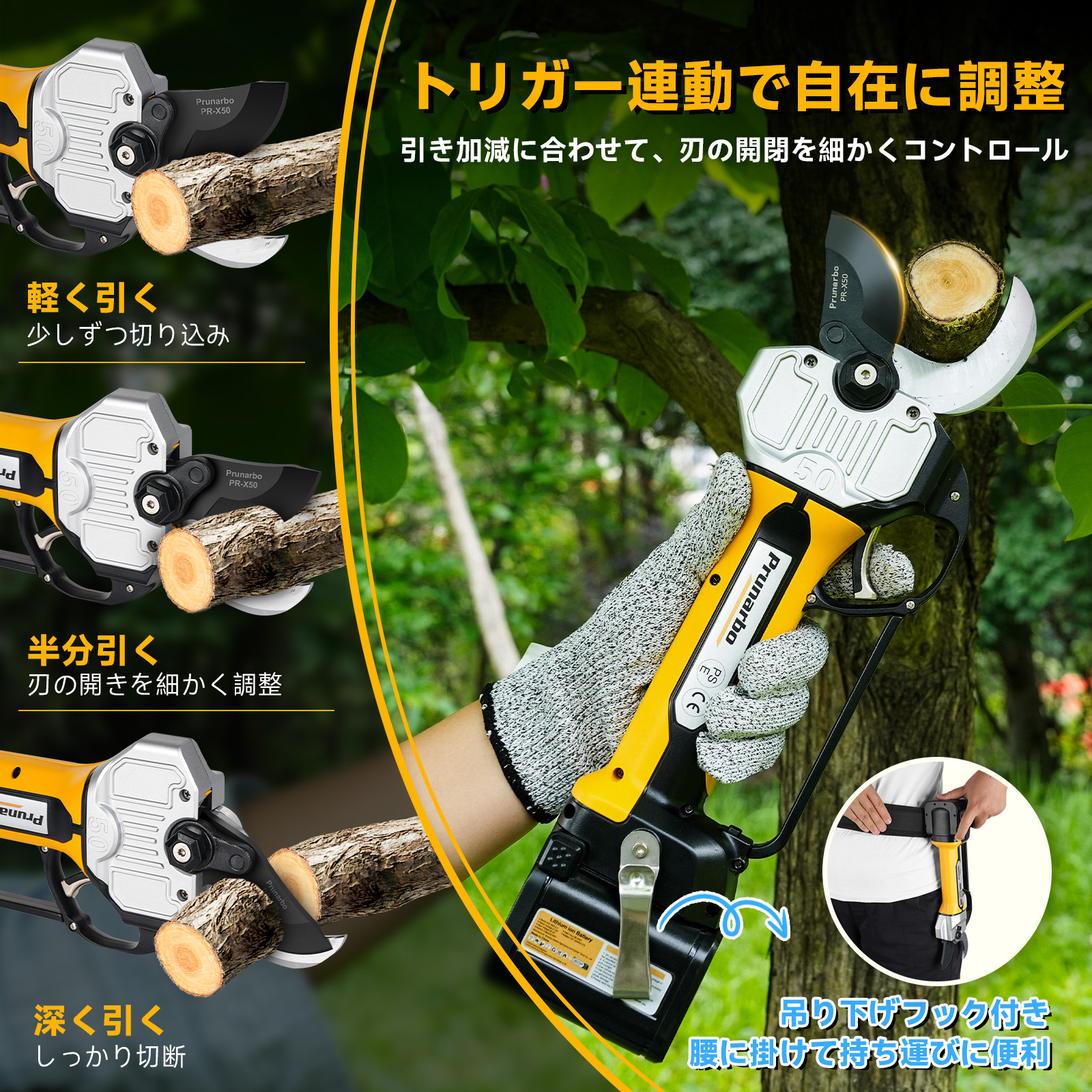 【2026新モデル】PR-X50 ProMax｜50mm太枝対応 電動剪定バサミ｜25.2V・1100W・トリガー連動式（ProMaxシリーズ）