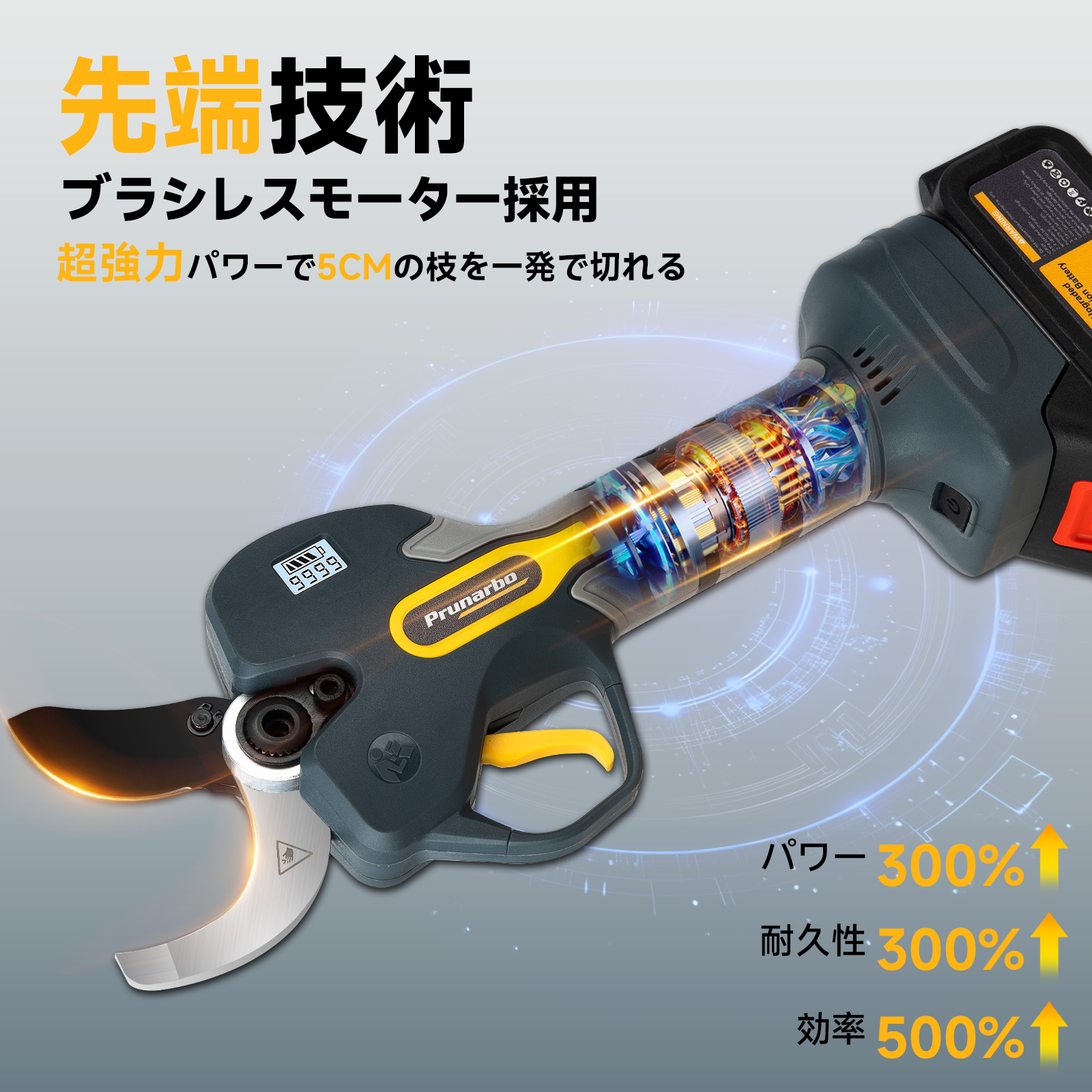 【業界トップの50mm】Prunarbo 電動剪定バサミ マキタ互換 品番:PR-E50