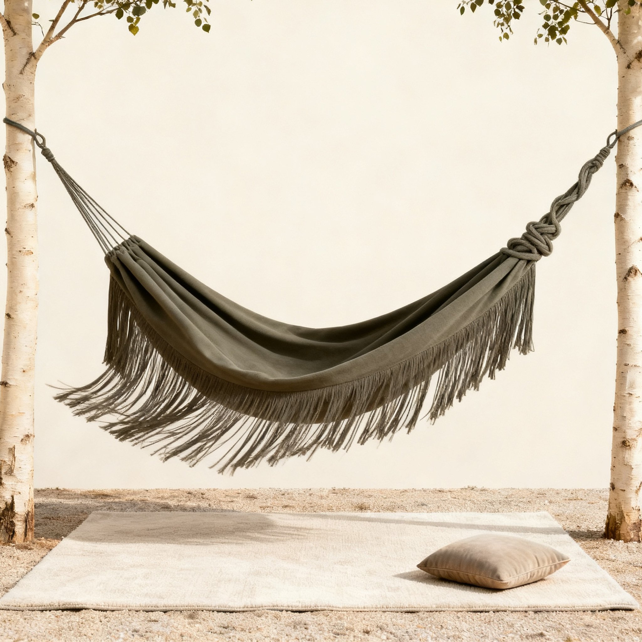 เปลญวนผ้าฝ้ายตกแต่งด้วยพู่ดีไซน์สวย