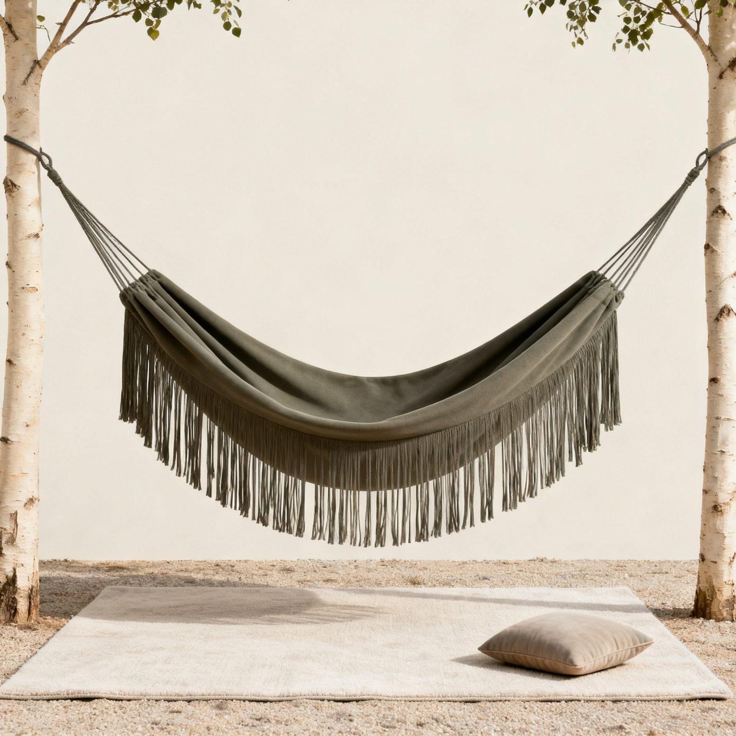 เปลญวนผ้าฝ้ายตกแต่งด้วยพู่ สบายและนุ่ม