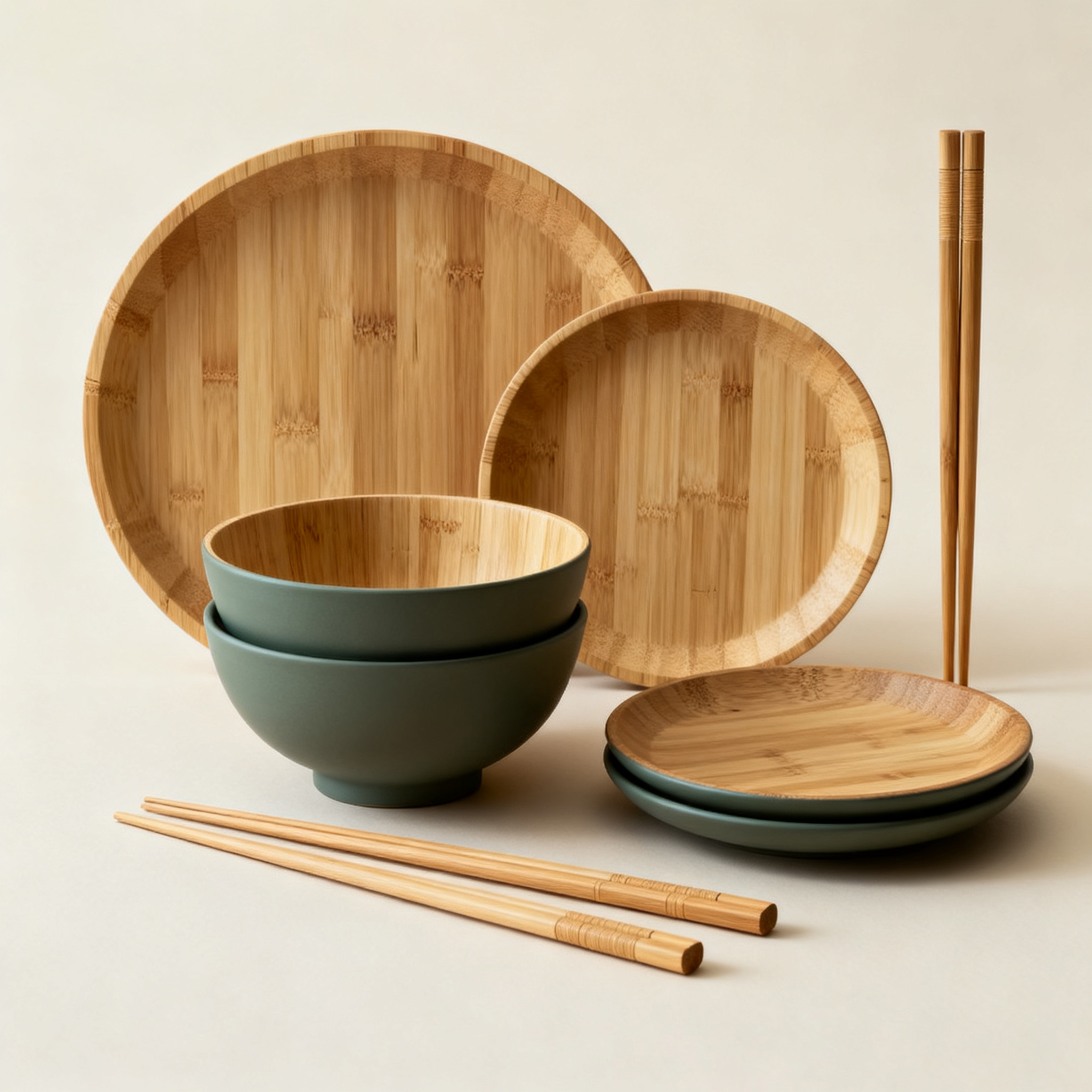 ชุดอุปกรณ์รับประทานอาหารไม้ไผ่ธรรมชาติ