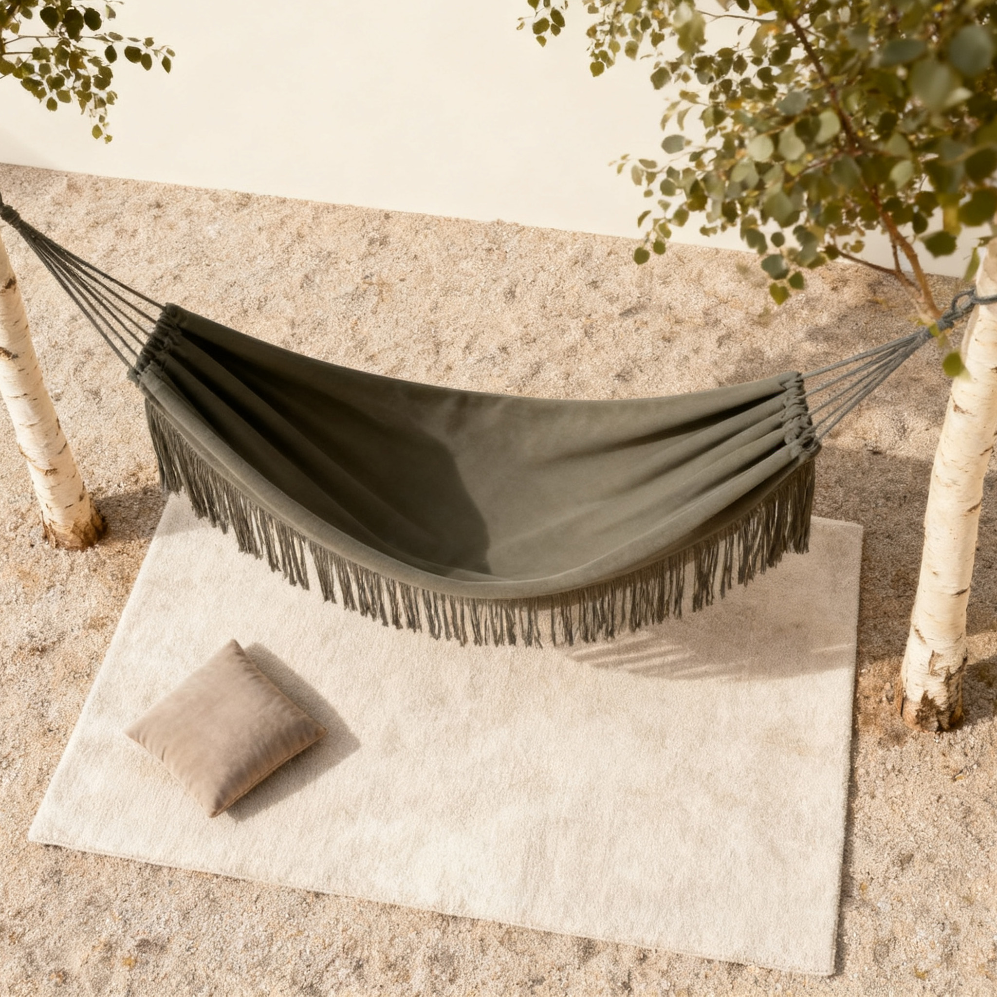 เปลญวนผ้าฝ้ายตกแต่งด้วยพู่ สบายและนุ่ม