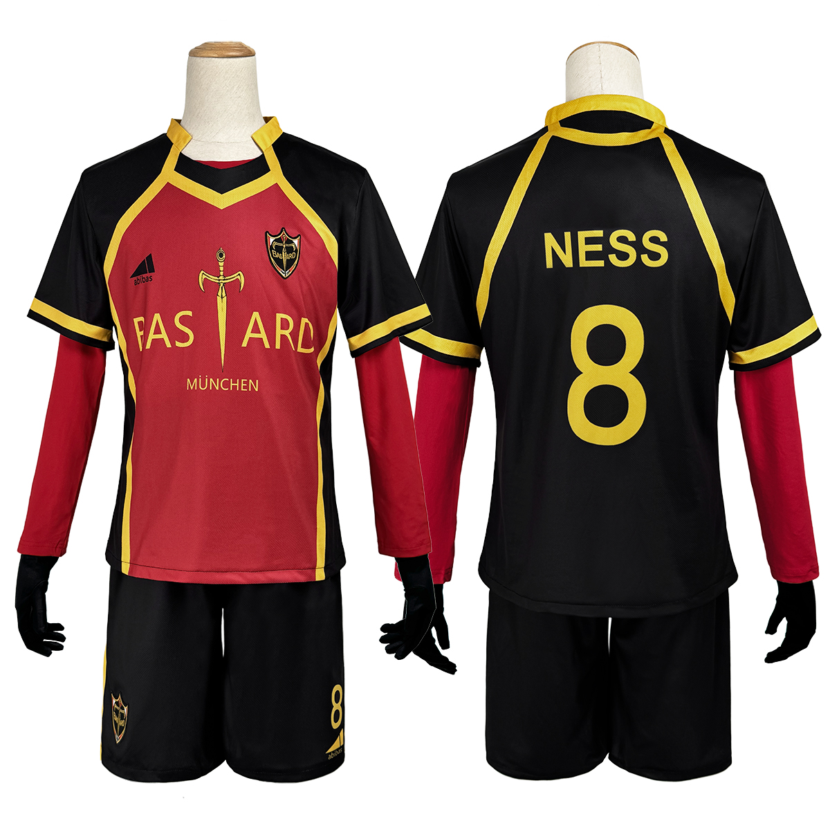 【在庫品】HOLOUN ブルLock コスチューム バスタード・ミュンヘン 内斯  8番 NESS 赤い コスプレ衣装 運動服 ユニフォーム