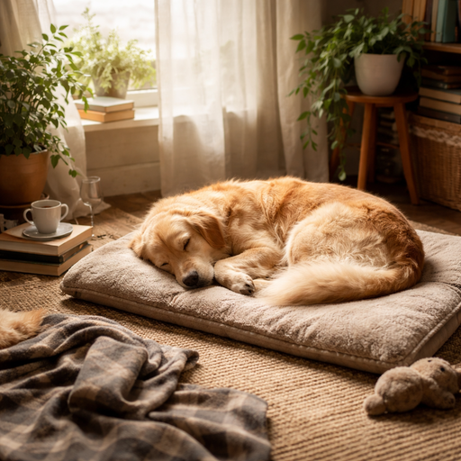 狗狗在家中使用安全舒適的犬用睡墊休息的日常場景