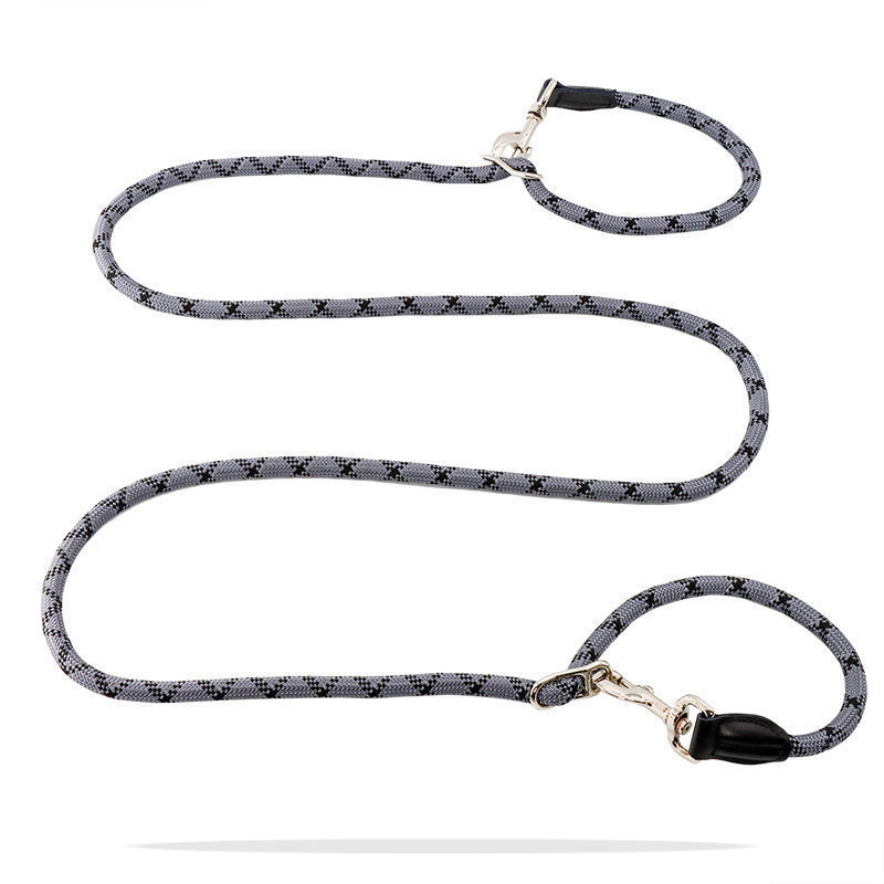 多功能雙犬牽引繩，2.6米，長度可調節，夜間反光尼龍材質，耐磨，抗拉扯，雙層牛皮，解放雙手，可斜挎、腰掛，短握把，長牽引力，雙向牽引，安全舒適，適合小型、中型和大型犬。-萌爪爪