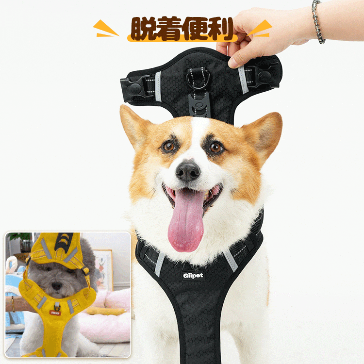 防拉扯寵物胸背帶，一體式設計，易於穿脫，反光手柄，配反光牽引繩，狗狗胸背帶，寵物用品，胸背帶，3M反光材料，透氣，可調節尼龍材質，適合小型、中型和大型犬-萌爪爪