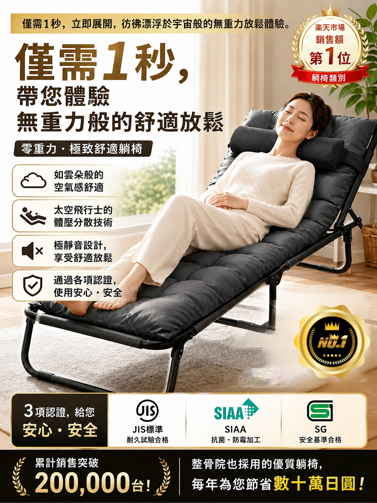 零重力雲感氣囊折疊躺椅