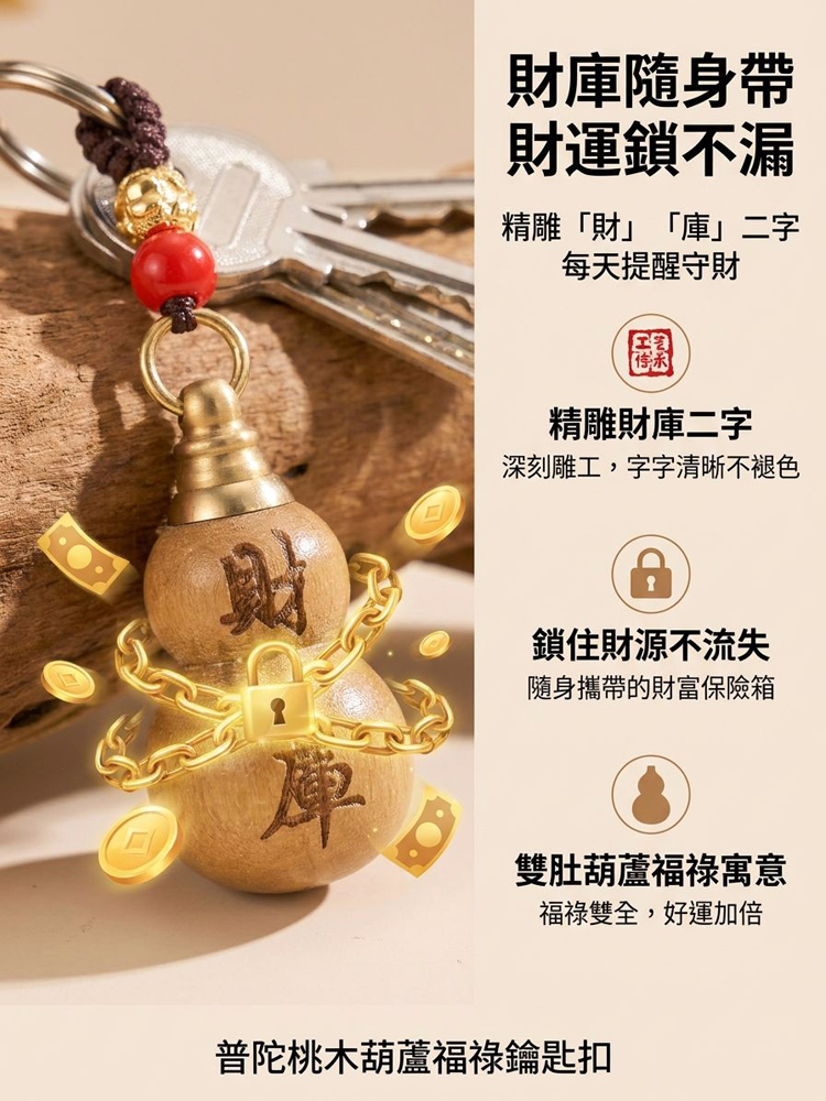普陀桃木葫蘆福祿鑰匙扣