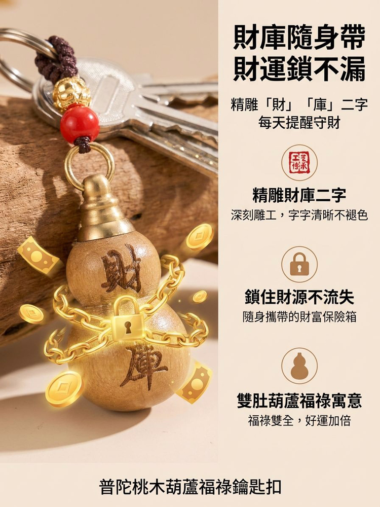 普陀桃木葫蘆福祿鑰匙扣