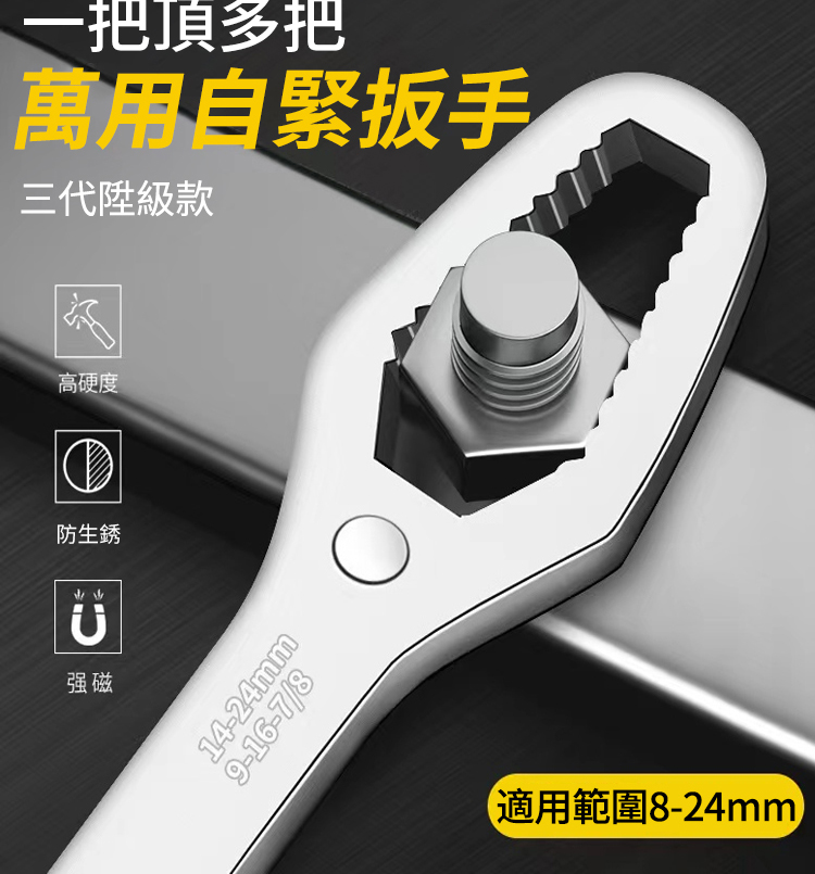 【一把頂多把】多功能梅花扳手，能卡住大小/形狀不同的螺母，平穩不打滑