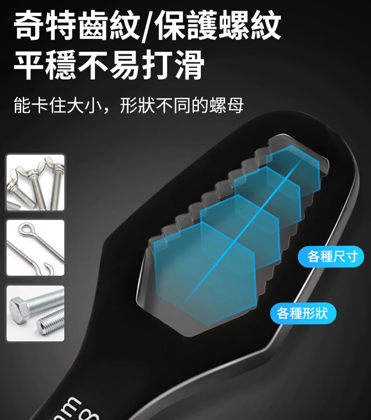 【一把頂多把】多功能梅花扳手，能卡住大小/形狀不同的螺母，平穩不打滑