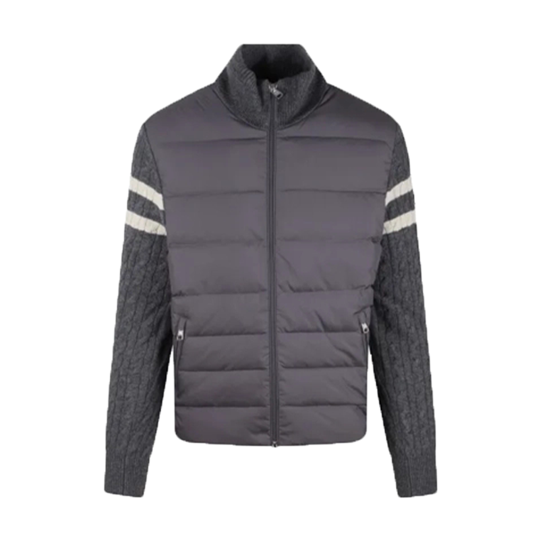 Moncler Padded Wool Zip-Up Cardigan Black/Dark Gray モンクレール パッド入りウール ジップアップ カーディガン ブラック/ダークグレー