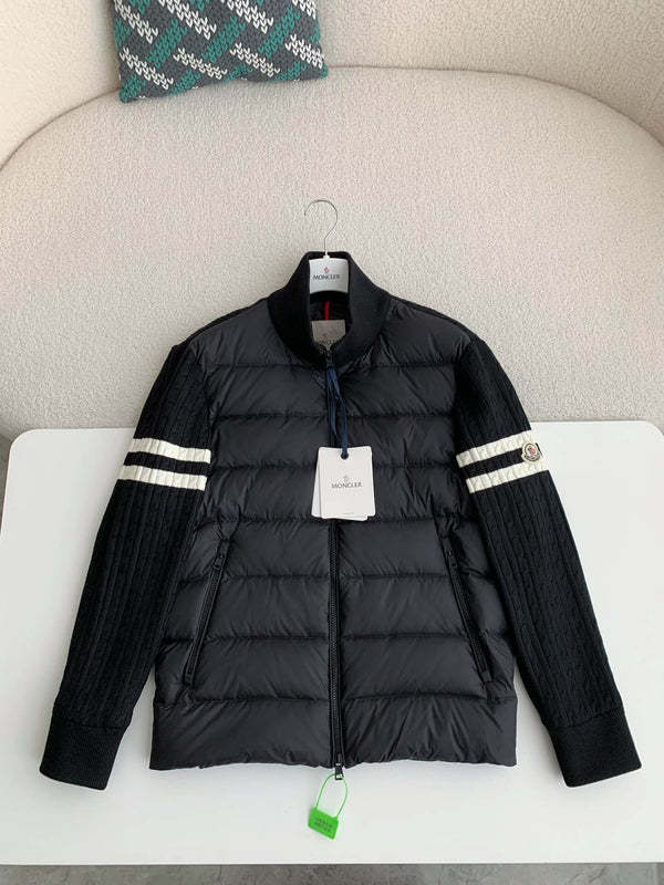 Moncler Padded Wool Zip-Up Cardigan Black/Dark Gray モンクレール パッド入りウール ジップアップ カーディガン ブラック/ダークグレー