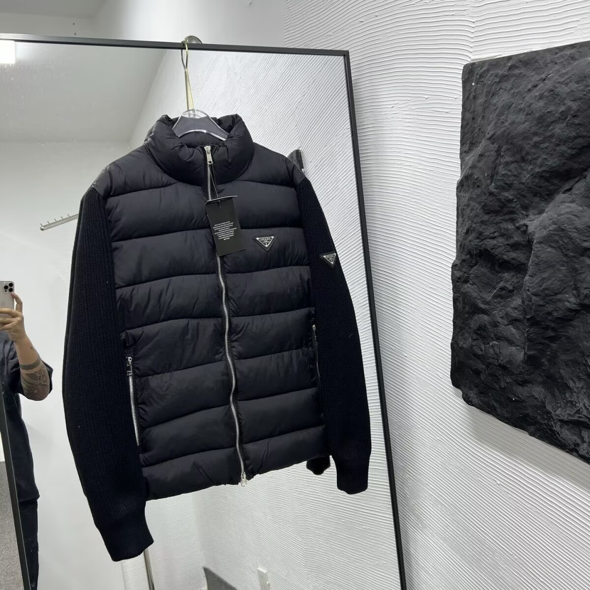 【PRADA】中綿入りウール混カーディガン 長袖 ロゴ コットン