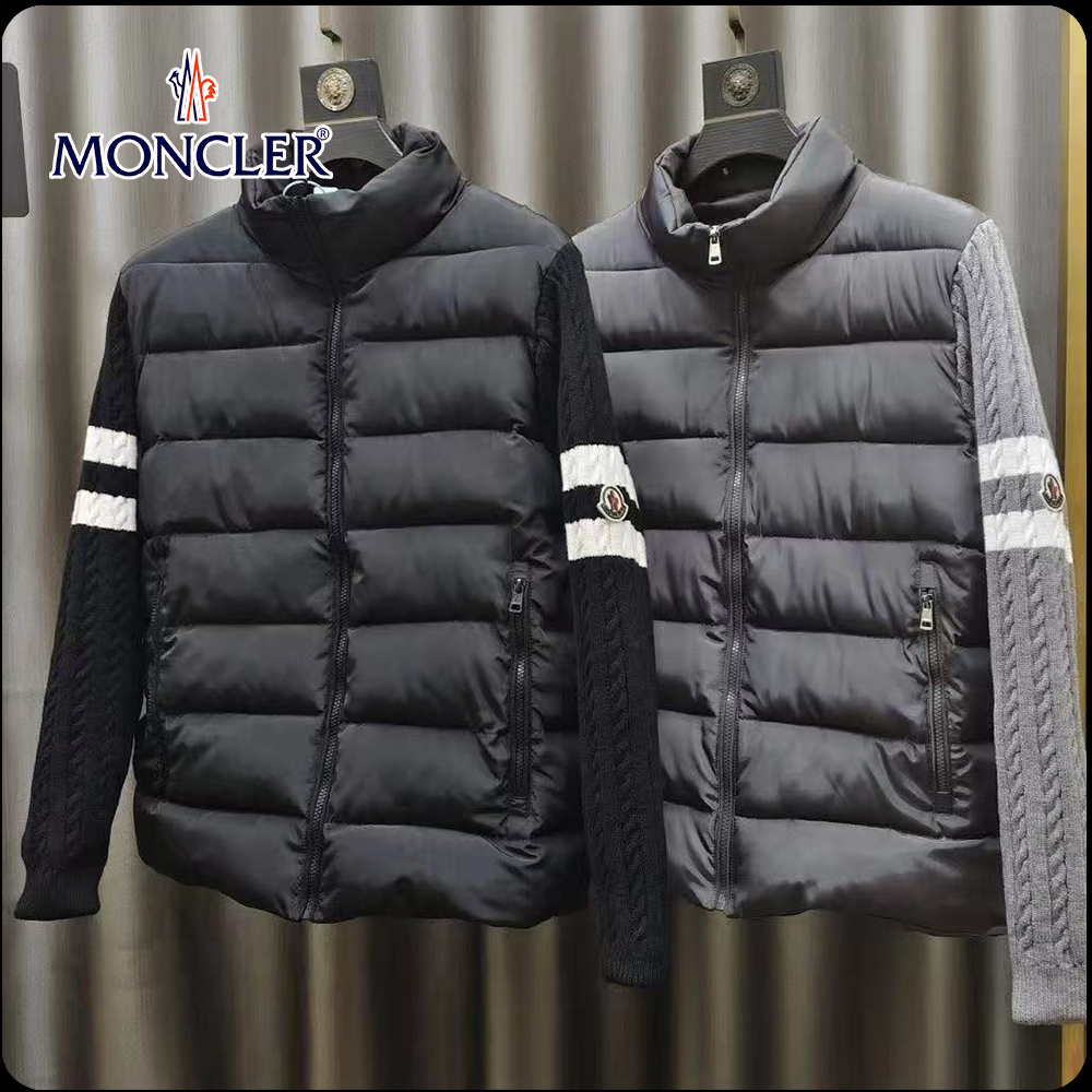 Moncler Padded Wool Zip-Up Cardigan Black/Dark Gray モンクレール パッド入りウール ジップアップ カーディガン ブラック/ダークグレー