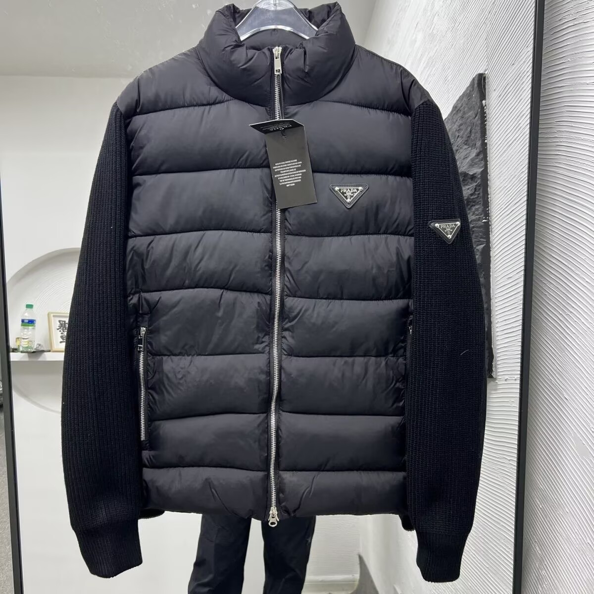 【PRADA】中綿入りウール混カーディガン 長袖 ロゴ コットン