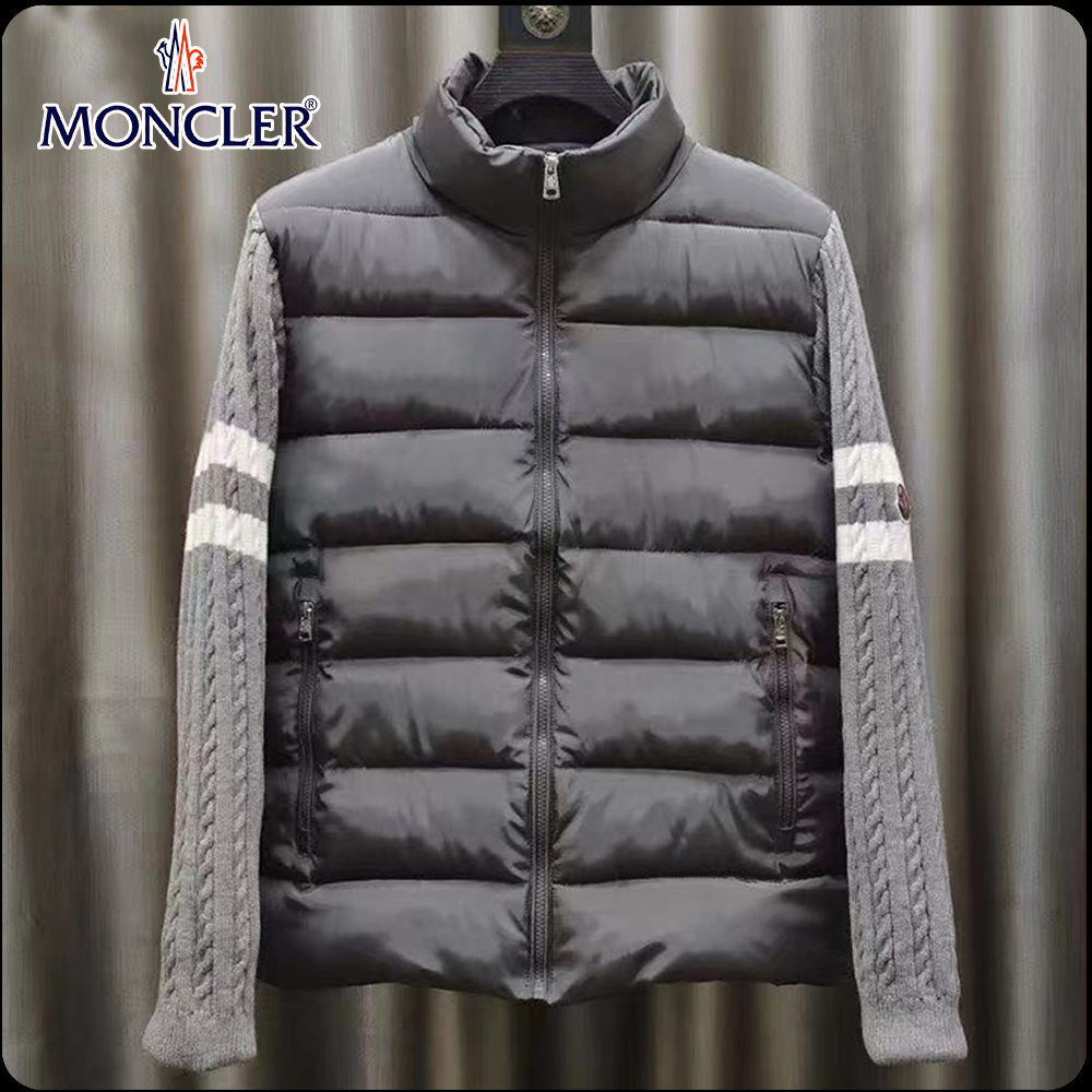 Moncler Padded Wool Zip-Up Cardigan Black/Dark Gray モンクレール パッド入りウール ジップアップ カーディガン ブラック/ダークグレー