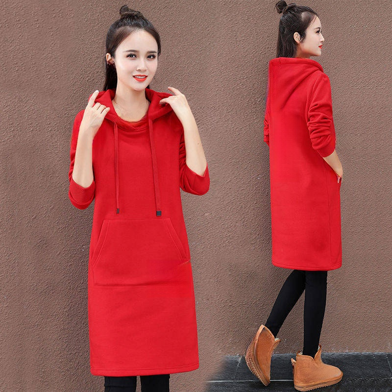 เสื้อฮู้ดผู้หญิงตัวยาวบุขนด้านใน
