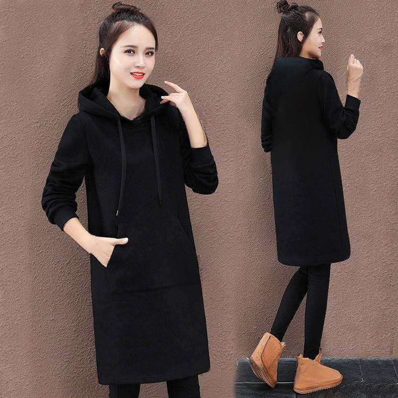 เสื้อฮู้ดผู้หญิงตัวยาวบุขนด้านใน