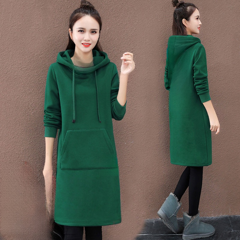 เสื้อฮู้ดผู้หญิงตัวยาวบุขนด้านใน