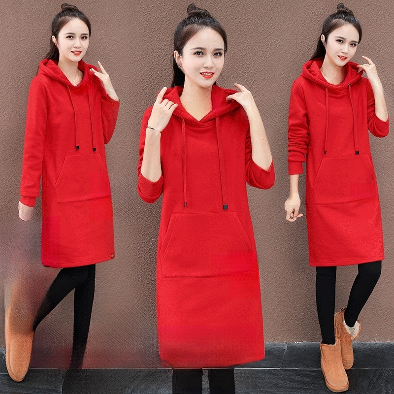 เสื้อฮู้ดผู้หญิงตัวยาวบุขนด้านใน