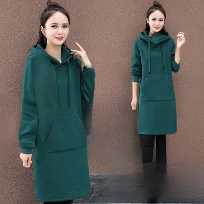 เสื้อฮู้ดผู้หญิงตัวยาวบุขนด้านใน