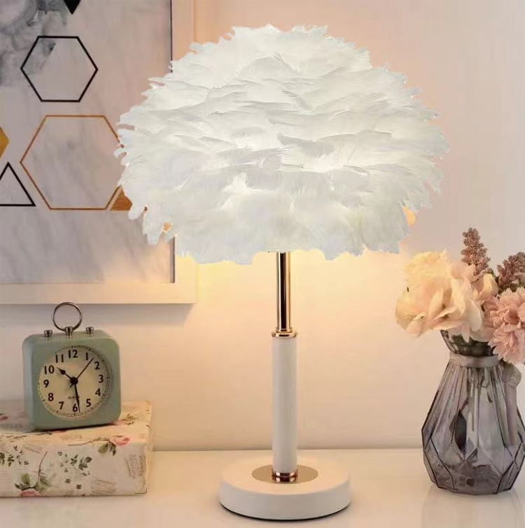 โคมไฟตั้งโต๊ะตกแต่งขนนก LED