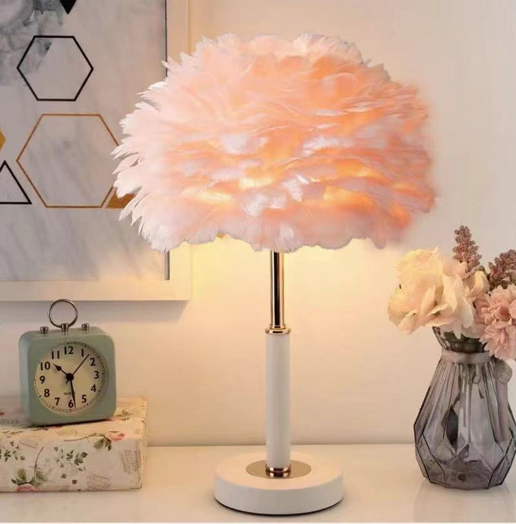 โคมไฟตั้งโต๊ะตกแต่งขนนก LED