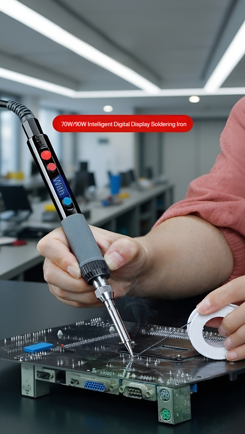 Close-up of the digital temperature display on soldering iron