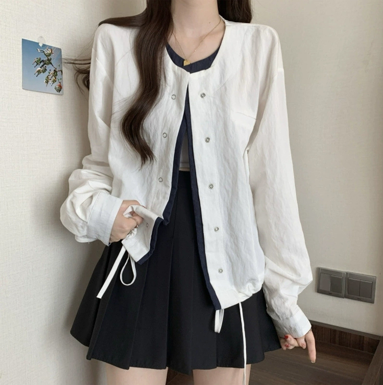 เสื้อแจ็คเก็ตคาร์ดิแกนแฟชั่นสองชิ้นปลอม