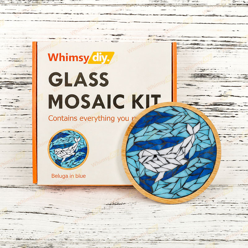 Whimsy DIY Beluga In Blue Coaster Glass Mosaic Kit Puzzles