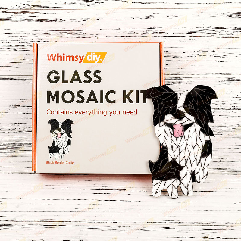 Black Border Collie Glass Mosaic Kit